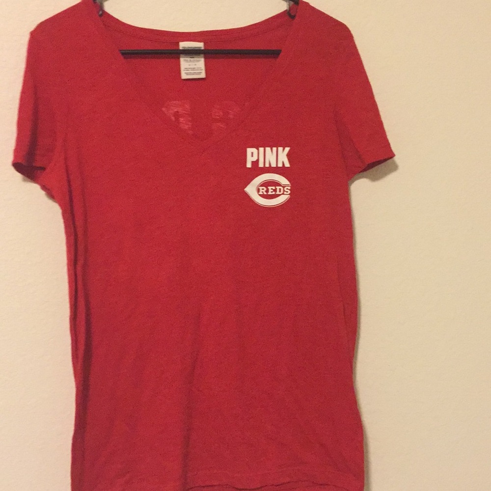 VS PINK mlb Reds deep V T-shirt, Red xs